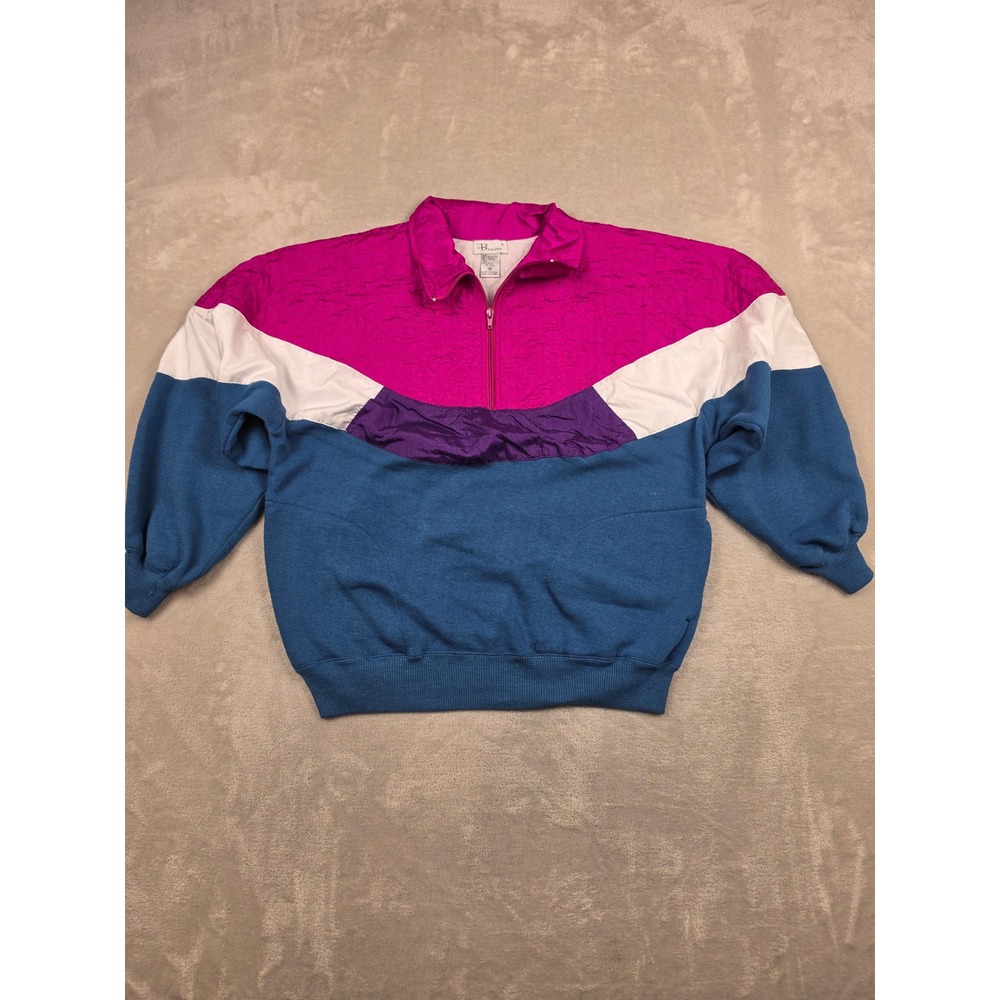 Vintage Bocoo Pullover 1/4 Zip Womens Medium Blue Pink Colorblock Pockets